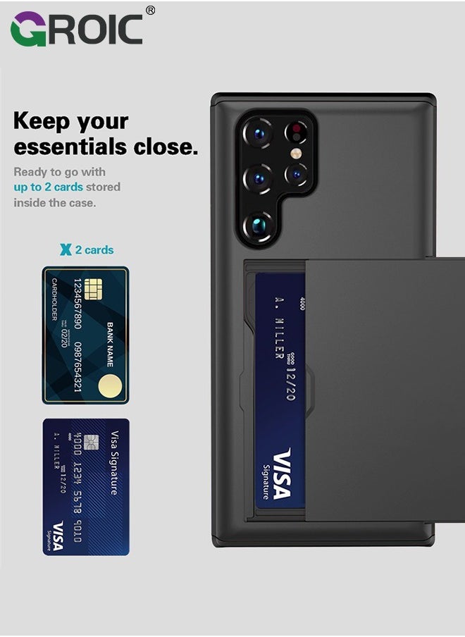 GROIC Samsung S24 Ultra Black Case with Card Holder 5G 6.8 inch Slim Dual Layer Heavy Duty Protective Galaxy S24 Ultra Case Hidden Card Slot Wallet Case for Samsung S24 Ultra  - Image 2