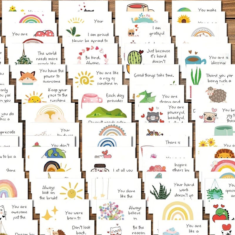 90 Pcs Inspirational Affirmation Cards Matte Finish Motivational Quotes Whimsical Illustrations Birthday Gift - Image 3