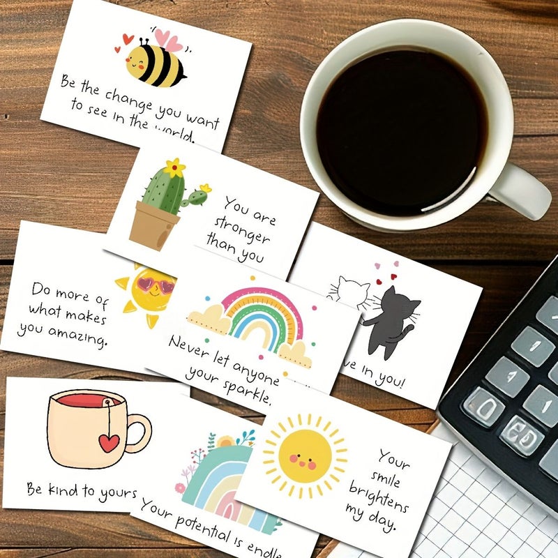 90 Pcs Inspirational Affirmation Cards Matte Finish Motivational Quotes Whimsical Illustrations Birthday Gift - Image 1