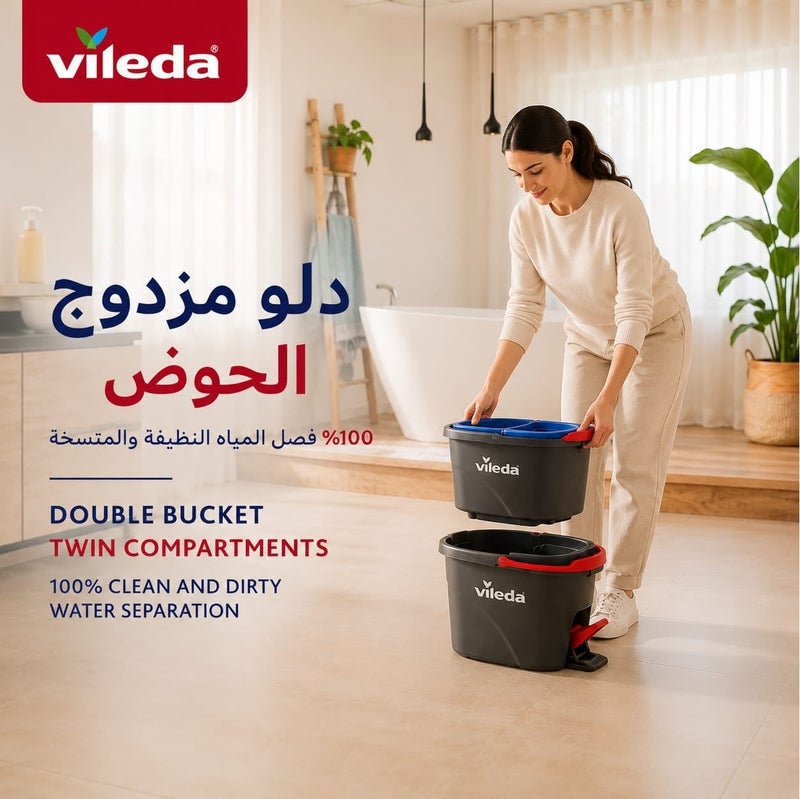 Vileda H2PRO Spin Mop System, Professional Spin Mop & Dual Bucket Cleaning System with Clean & Dirty Water Separation, Foot Pedal Spin & Triangle Head for Corner Cleaning - Image 4