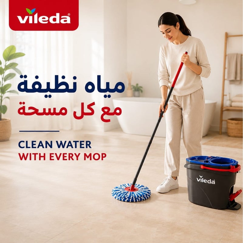 Vileda H2PRO Spin Mop System, Professional Spin Mop & Dual Bucket Cleaning System with Clean & Dirty Water Separation, Foot Pedal Spin & Triangle Head for Corner Cleaning - Image 2