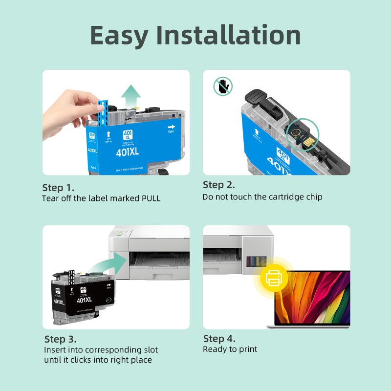 belietop LC401XL Ink Cartridges High Yield Compatible for Brother LC401XL LC401 XL LC401 Ink Cartridges Works with Brother MFC-J1010DW MFC-J1012DW MFC-J1170DW Printer (5 Pack, 2 Black, Cyan, Magenta, Yellow) - Image 4