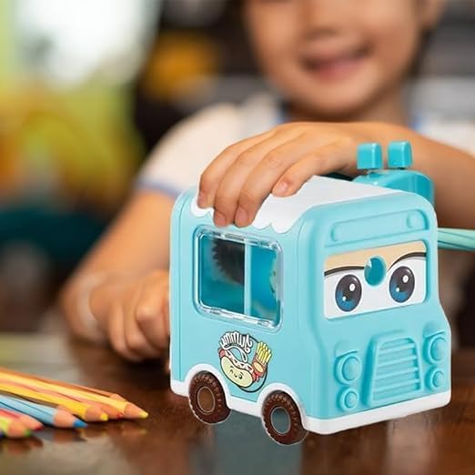 Youth Enterprise Crafts Youth Enterprises Cartoon Mini Bus On Wheels Manual Pencil Sharpener for Toddlers, Table Sharpener Machine School Stationary Gift for Kids (Pack of 1, Multicolor) for Graphite & Colored Pencils - Image 5