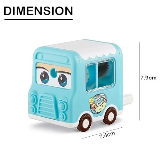 Youth Enterprise Crafts Youth Enterprises Cartoon Mini Bus On Wheels Manual Pencil Sharpener for Toddlers, Table Sharpener Machine School Stationary Gift for Kids (Pack of 1, Multicolor) for Graphite & Colored Pencils - Image 3