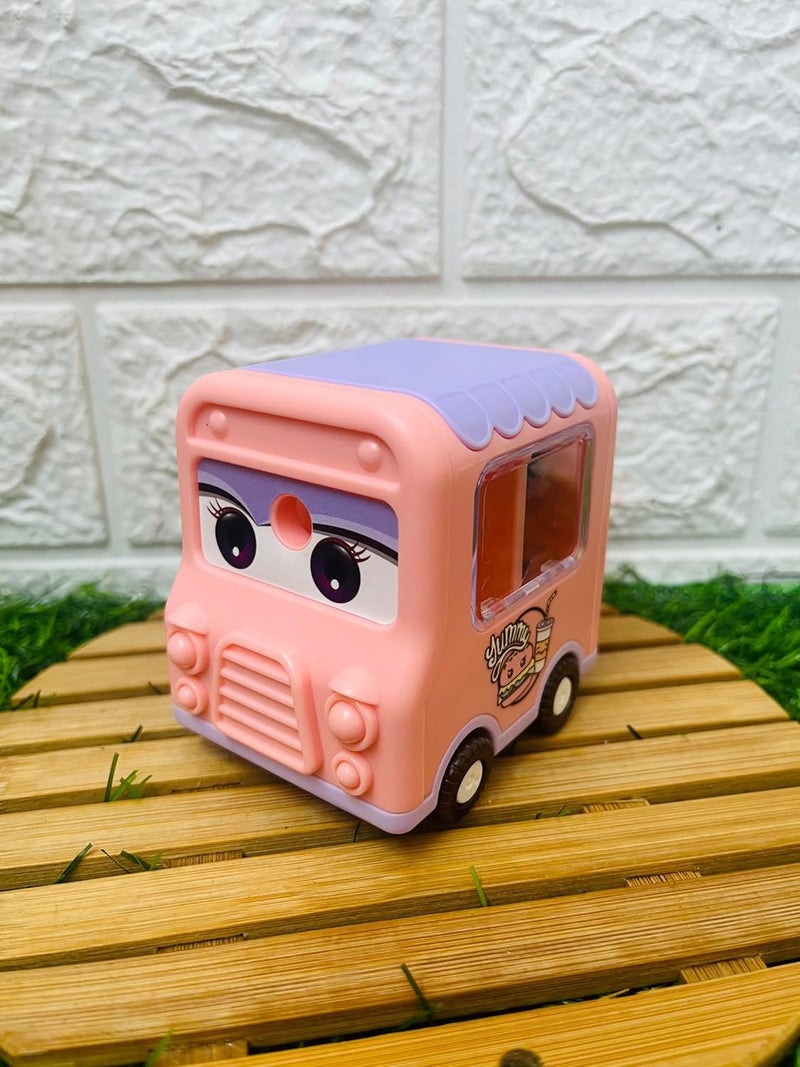 Youth Enterprise Crafts Youth Enterprises Cartoon Mini Bus On Wheels Manual Pencil Sharpener for Toddlers, Table Sharpener Machine School Stationary Gift for Kids (Pack of 1, Multicolor) for Graphite & Colored Pencils - Image 1