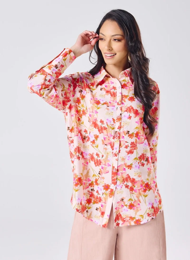 زجزاج قميص أوف سايز بطبعة برتقالية