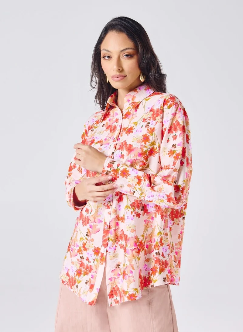 زجزاج قميص أوف سايز بطبعة برتقالية