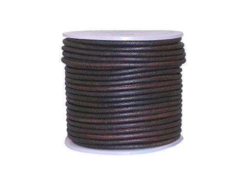 Cords Craft 1.5mm Round Leather Cords, Genuine Leather for Jewelry Making, DIY Craft Work, Necklace & Hobby Projects (Dark Brown Distressed, 1.5mm) - Image 1