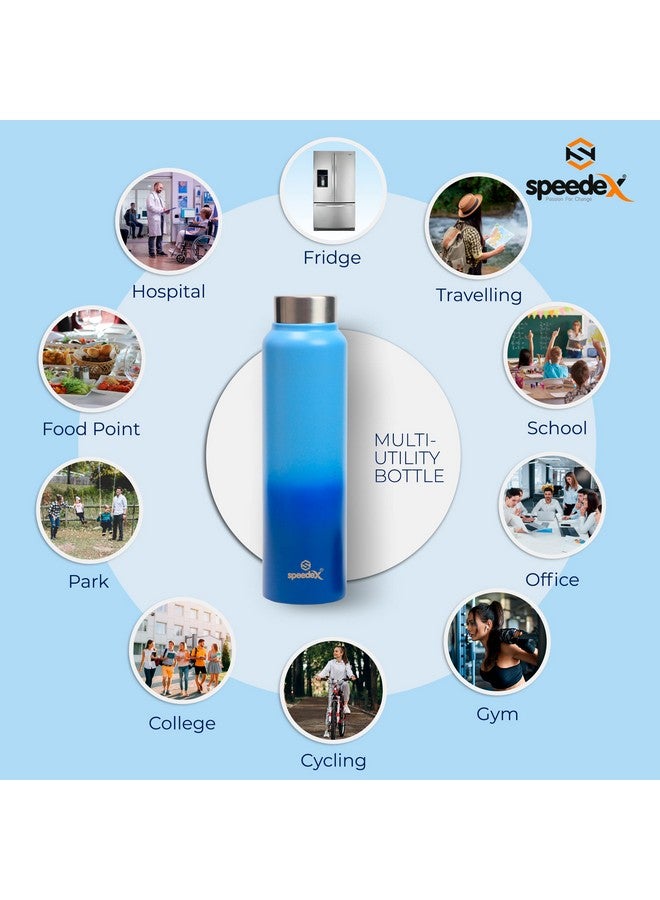 Speedex زجاجة ماء من الفولاذ المقاوم للصدأ Speedex سعة 1 لتر للأطفال، الأولاد، البنات، زجاجات سعة 1 لتر للاستخدام في الصالة الرياضية، الرياضة، الثلاجة، المدرسة والمكتب (غطاء فولاذي - مجموعة من 1، أزرق) - Image 5
