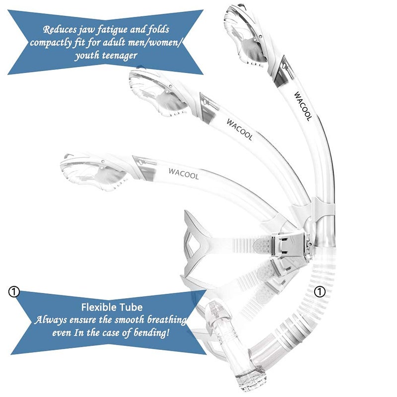 WACOOL Training Headstrap Support Dry Top Snorkel Tube Comfortable Mouthpiece One-Way Purge Valve for Pool Open Water Scuba Lap Swimming Swimmer Diving Snorkeling (White) - Image 4