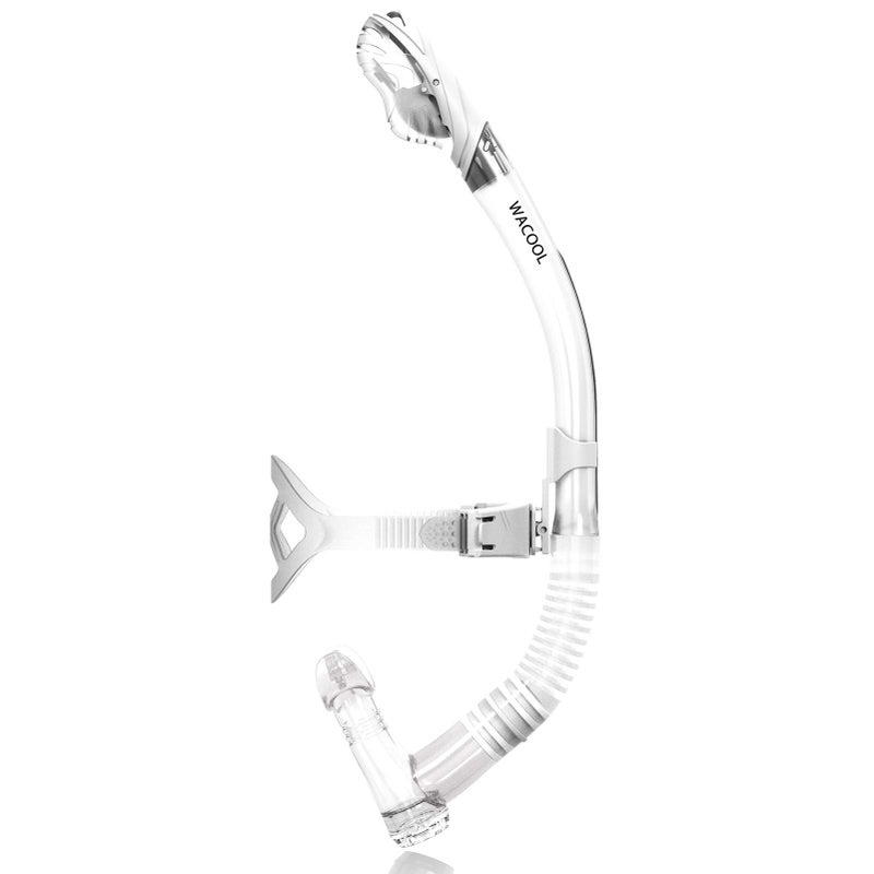 WACOOL Training Headstrap Support Dry Top Snorkel Tube Comfortable Mouthpiece One-Way Purge Valve for Pool Open Water Scuba Lap Swimming Swimmer Diving Snorkeling (White) - Image 1