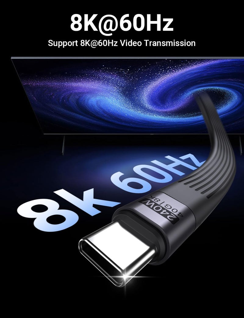 VAFOTON PD 240W Short USB C Cable/USB 4.0 USB C Short Cable/40Gbps Data Transfer, 8K 60Hz Video Display, Thunderbolt 3/4 for 1Phone16/15, Ma-Book/1Pad Series, Samsung Galaxy, Android Auto, VR - Image 3