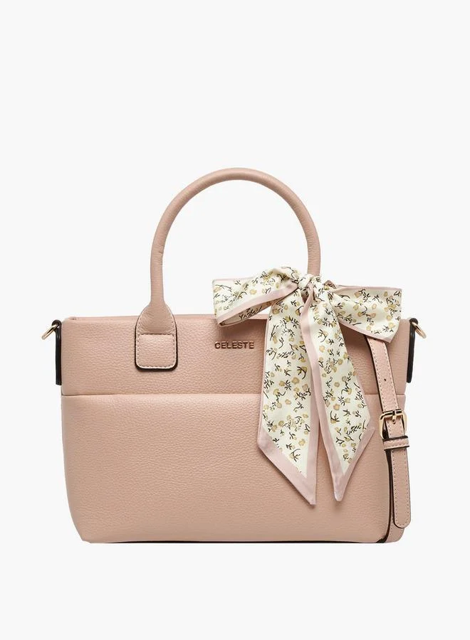 Textured Tote Bag with Bow