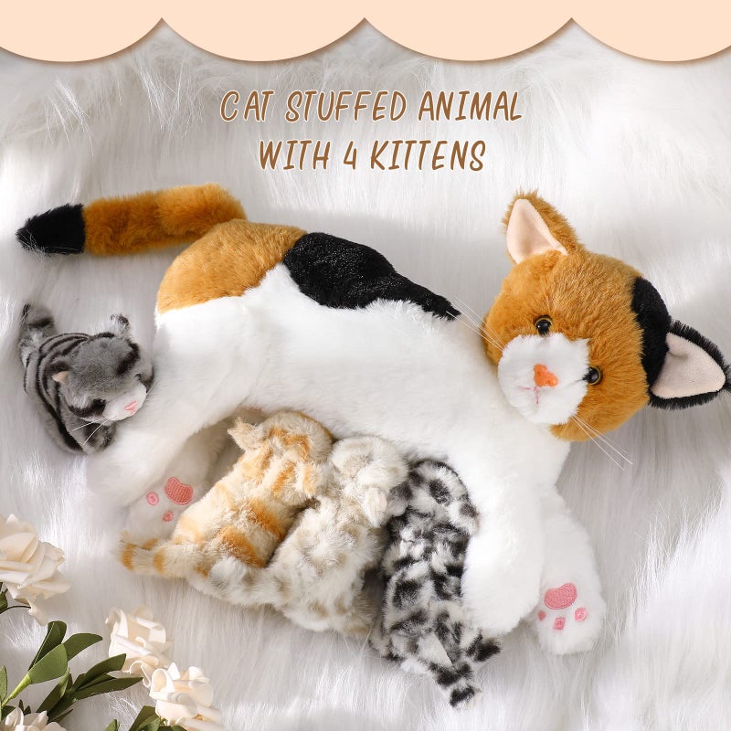 Skylety Nurturing Cat Stuffed Animal with 4 Plush Kittens, Cat Baby Stuffed for Girls Boys Plushy Mommy Kitty with Baby Kittens for Christmas Birthday Party Favors Gifts(Lovely Style) - Image 5