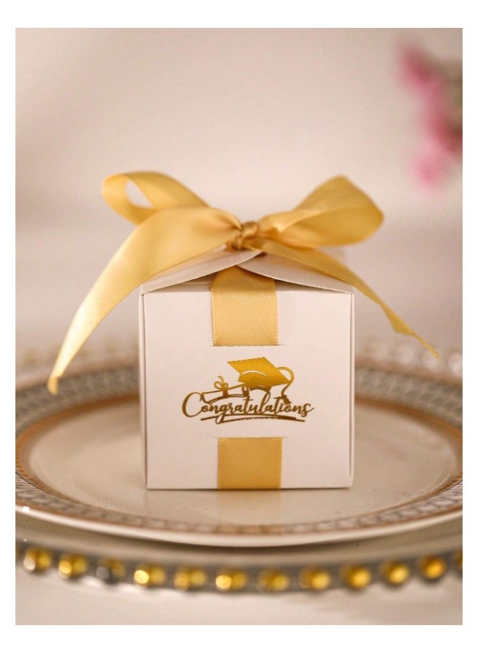 Graduation Decorations 10 Cardboard Box Graduation Cap Design with Gold Silk Ribbon for Graduation Party Favors and Gifts - Image 1