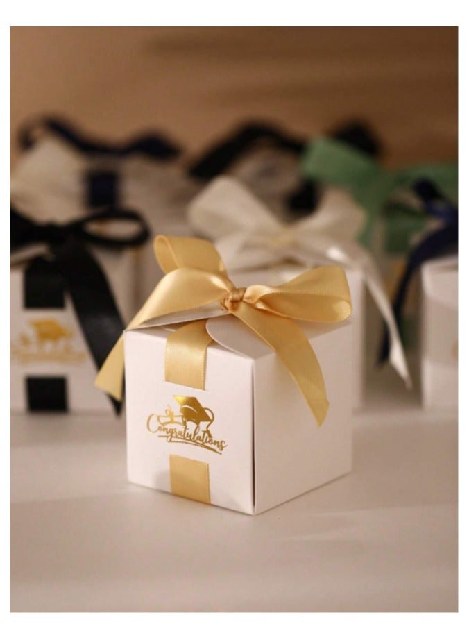 Graduation Decorations 10 Cardboard Box Graduation Cap Design with Gold Silk Ribbon for Graduation Party Favors and Gifts - Image 2