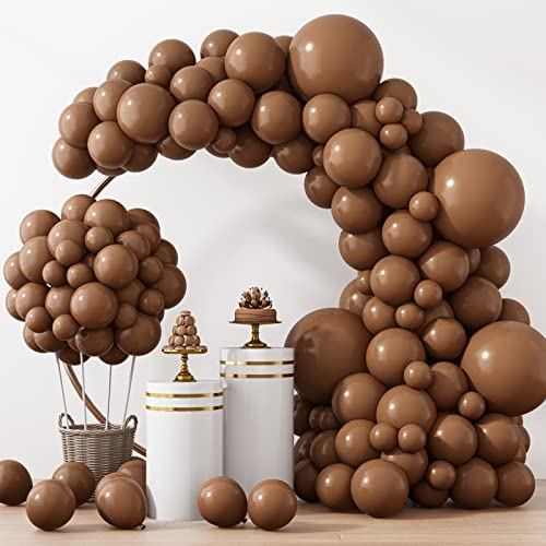 RUBFAC 129pcs Brown Balloons Different Sizes 18 12 10 5 Inches for Garland Arch Kit Premium Boho Coffee Brown Latex Balloon for Birthday Party Graduation Wedding Anniversary Baby Shower Decoration - Image 1