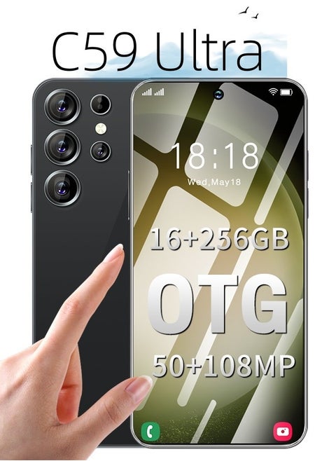 C59 Ultra 7.3-Inch Screen Smartphone, Dual SIM Card Supports TF Card 5G Network, 256GB ROM, Android 13, Long Battery Life and Fast Charging, OTG Function, Front and Rear Cameras, AI Voice Assistant
