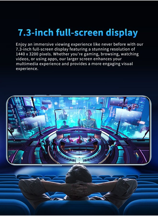 No branded - C59 Ultra 7.3-Inch Screen Smartphone, Dual SIM Card Supports TF Card 5G Network, 256GB ROM, Android 13, Long Battery Life and Fast Charging, OTG Function, Front and Rear Cameras, AI Voice Assistant - Image 1