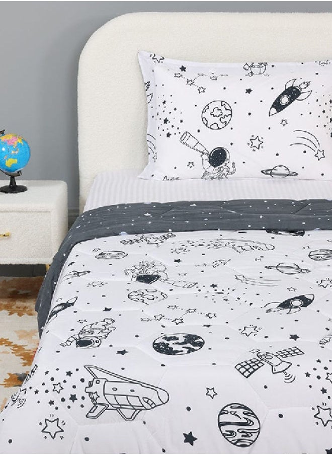 homes r us - Astroworld Printed Comforter Set, White & Dark Grey - Image 1