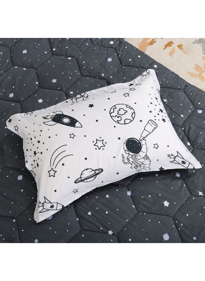 homes r us - Astroworld Printed Comforter Set, White & Dark Grey - Image 1