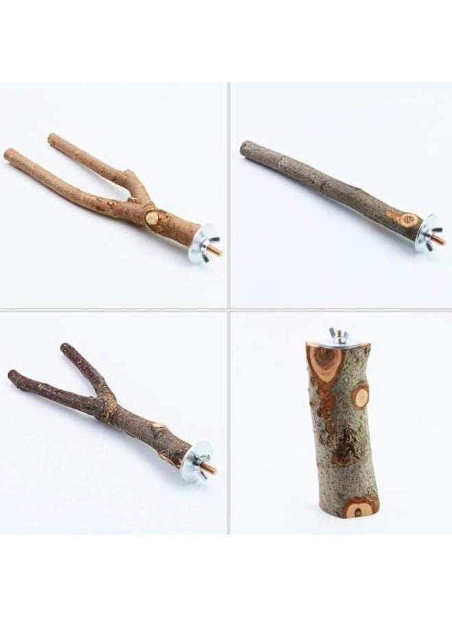 4 Pack Natural Wood Bird Perch Parrot Stand Branches Fork Toys,Pet Bird Cage Wooden Hanging Perch Platform Hammock Swing Toy for Small Parakeets,Budgies,Cockatiels,Conures,Macaws,Finches - Image 2