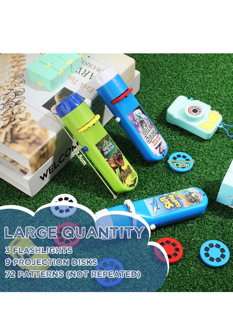 Y&D - Slide Projector Flashlight with 72 Patterns, 3 Pack Torches Dinosaur Space Ocean Unicorn Nature Animal Toy Educational Learning Toys for Cognition Bedtime Education - Image 1