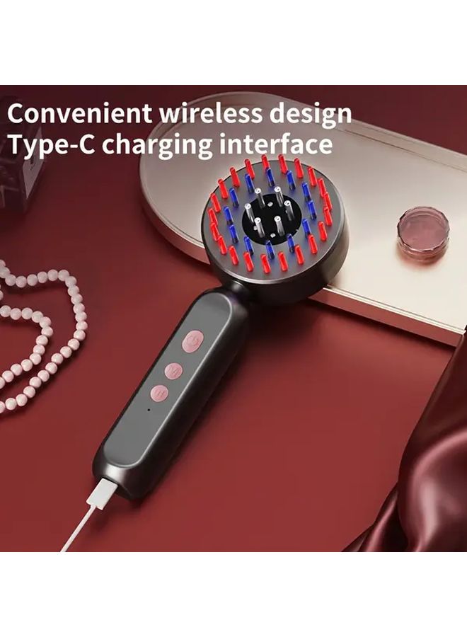 مشط تدليك فروة الرأس الأسود الكهربائي مع موزع الزيت، قابل للشحن عبر USB، 3 أوضاع، أداة اهتزاز محمولة - Image 4