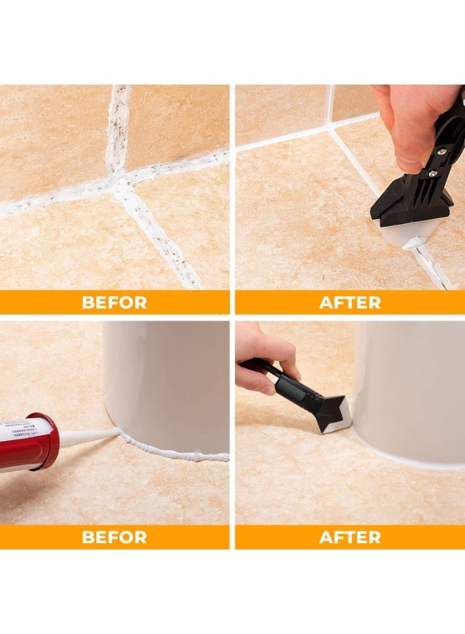 Soofam Silicone Caulking Tools-3 in 1 Sealant Finishing Tool Grout Remove Scraper Caulk Remover Glass Glue Angle Scraper for Bathroom,Kitchen,Floor,Window,Sink Joint,Frames Seal (Black Blue) - Image 5