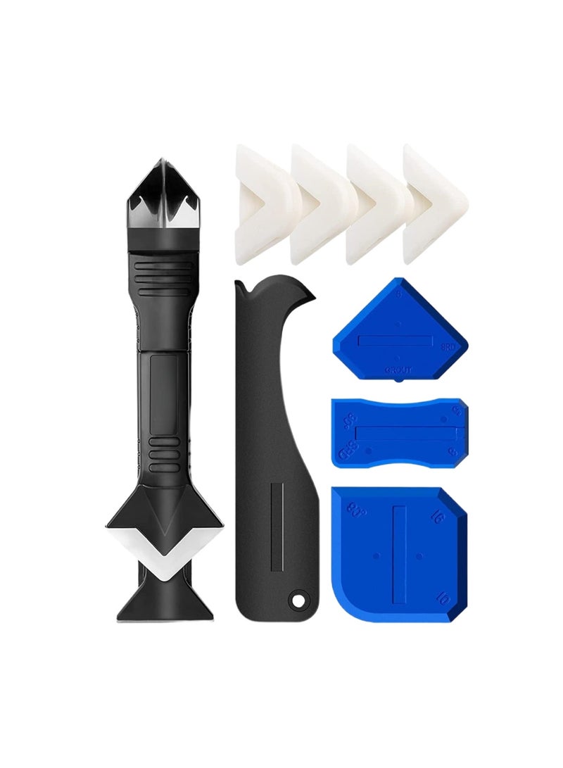 Soofam Silicone Caulking Tools-3 in 1 Sealant Finishing Tool Grout Remove Scraper Caulk Remover Glass Glue Angle Scraper for Bathroom,Kitchen,Floor,Window,Sink Joint,Frames Seal (Black Blue) - Image 1