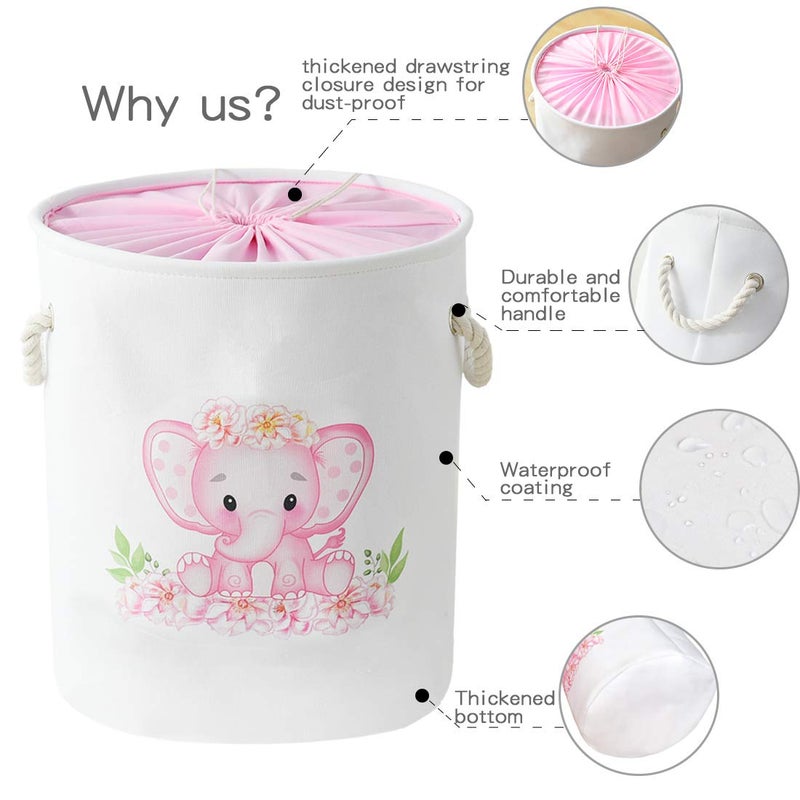 INough Baby Basket Pink Hamper Large Kids Hamper Baby Laundry Hampers for Nursery Girl, Girls Laundry Baskets for Kids, Dirty Clothes Basket Collapsible Kids Toys Orgnizer for Kidsroom/Nursery - Image 2