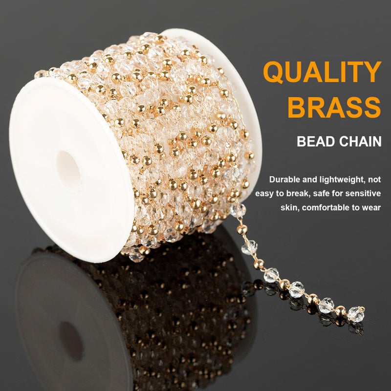 KYUNHOO 16.4 Feet Gold Plated Brass Beaded Jewelry Chain Bulk Clear Glass Crystal Necklace Chain for Women Jewelry Making Supplies Findings - Image 3