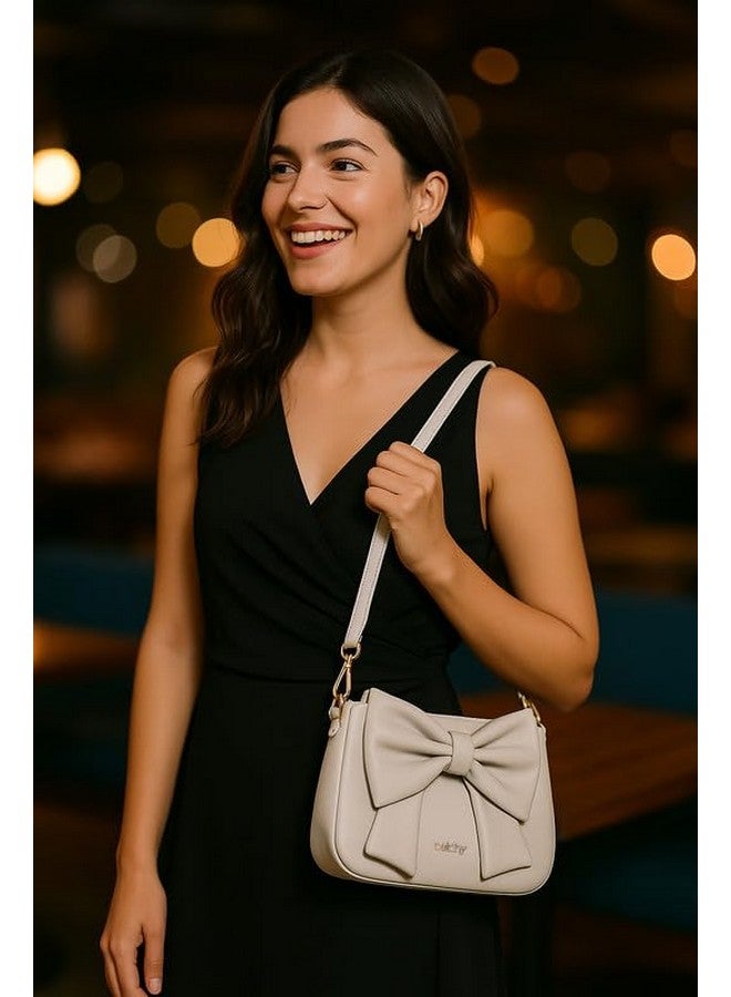 Catchy || Elegant White Bow Handbag - Stylish PU Leather Shoulder Bag for Women - Image 2
