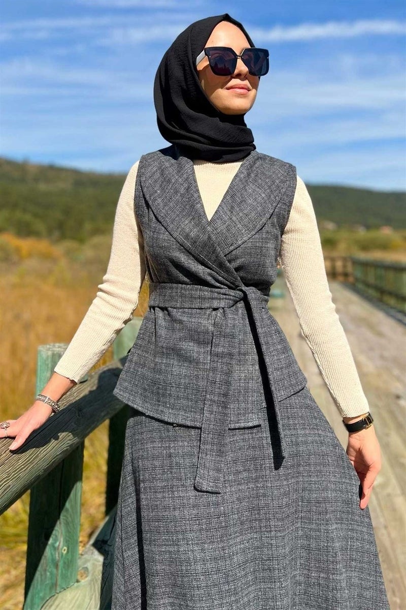 Rabia Şamlı Azize Skirt Vest Set Anthracite - Image 4