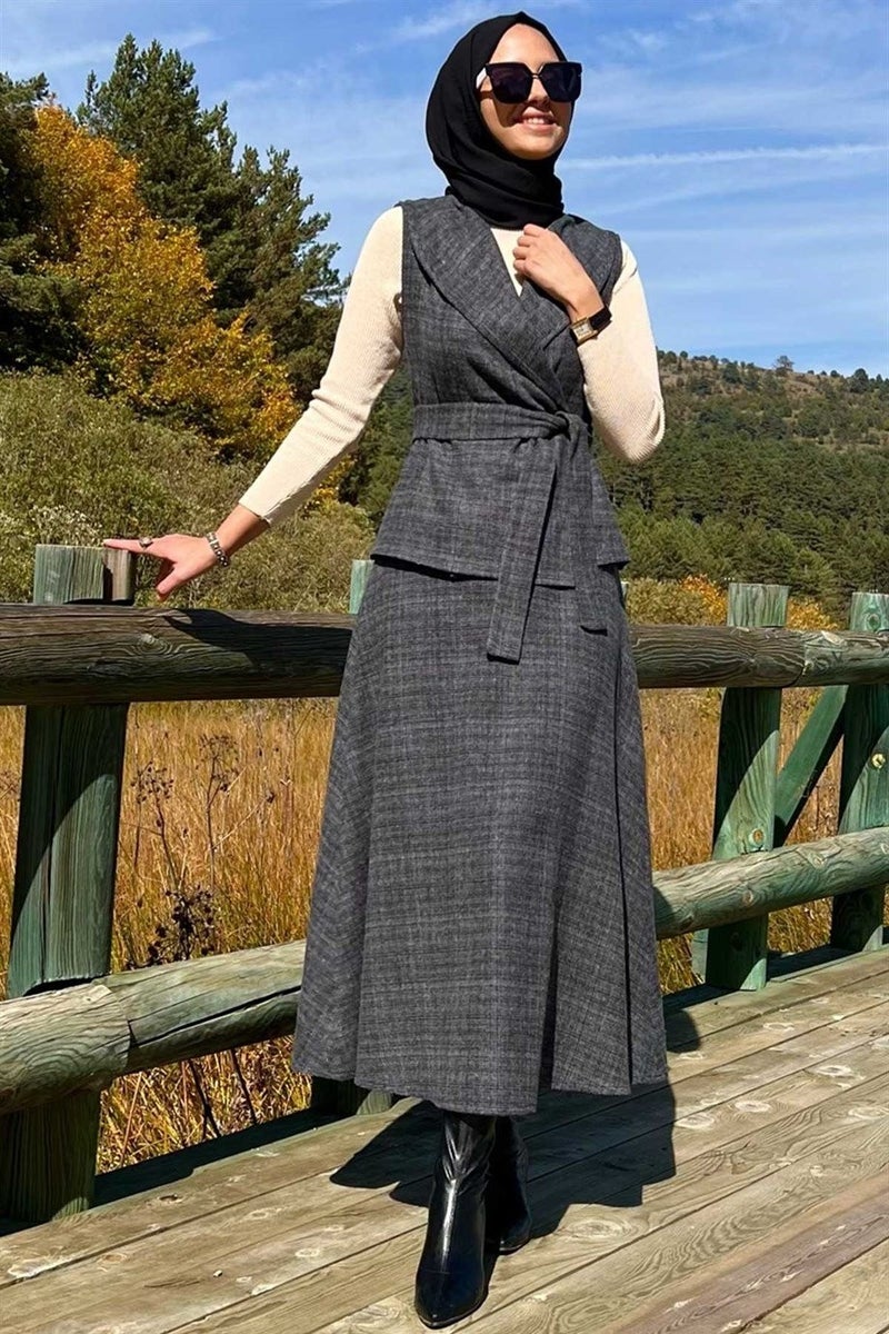 Rabia Şamlı Azize Skirt Vest Set Anthracite - Image 5