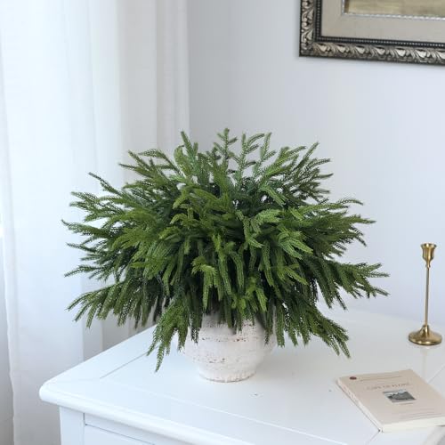 VIERENA 20 Pcs Christmas Norfolk Pine Branches 18 Soft Textured Artificial Norfolk Pine Branch Faux Plants Stem Fake Greenery Pine Picks for Vase DIY Crafts Garland Wreath Home Indoor Outdoor Decoration - Image 3