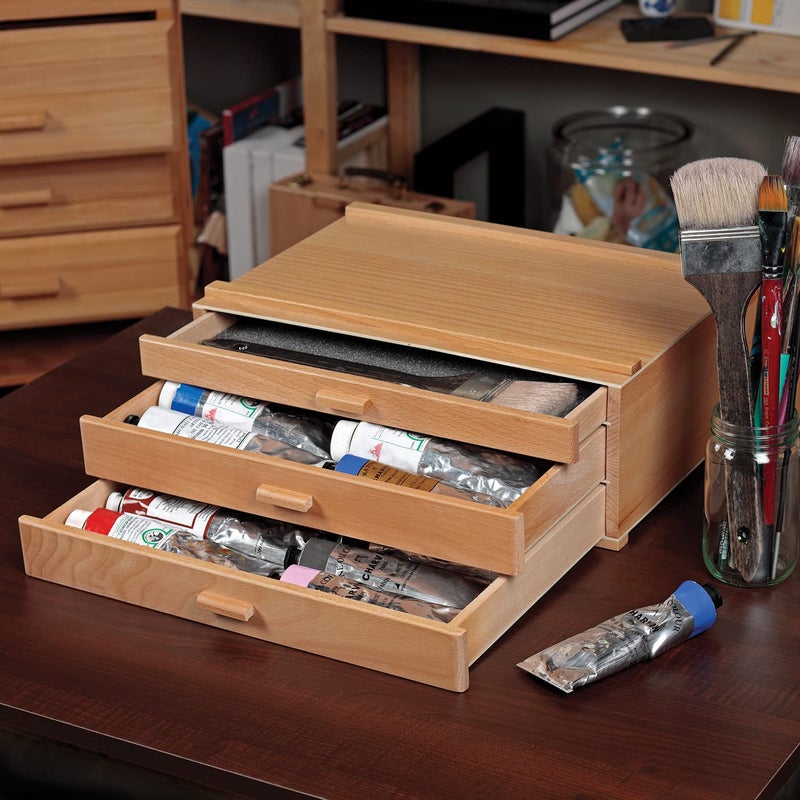 HG Art Concepts Artists Storage Chests - Premium Studio Organizer for Paint Tubes, Brushes, Pencils, Markers, & More! - 3 Drawer - Image 4