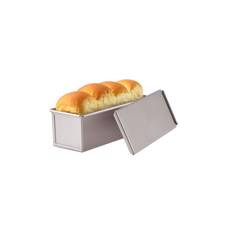 CHEFMADE Mini Pullman Loaf Pan with Lid 066Lb Dough Capacity NonStick Rectangle Flat Toast Box for Oven Baking 28 x 81x 28Champagne Gold
