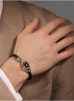 CERRUTI 1881 Dario Black Double Leather Bracelet with Stainless Steel Motif for Men  - Image 1