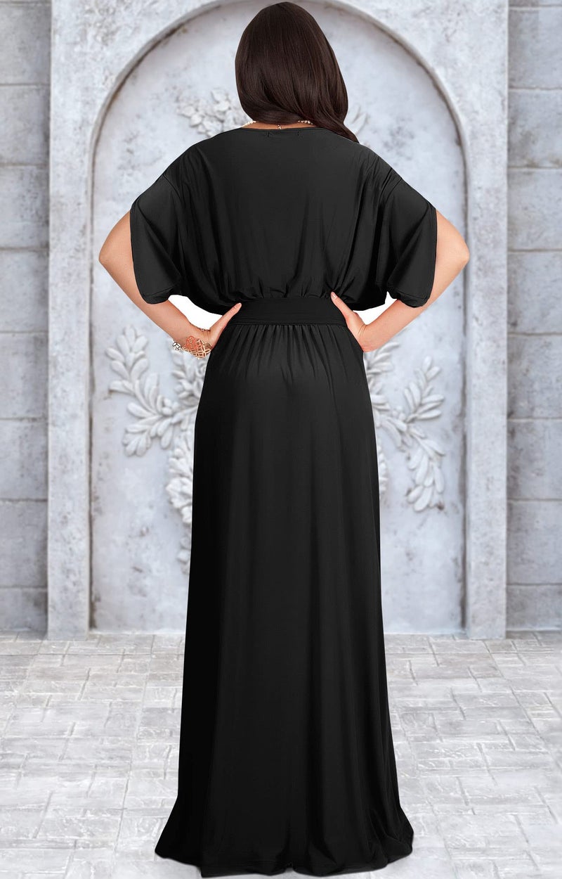 KOH KOH Womens Long Formal Short Sleeve Cocktail Flowy V-Neck Casual Bridesmaid Wedding Party Guest Evening Cute Maternity Work Gown Gowns Maxi Dress Dresses, Black S 4-6 - Image 5