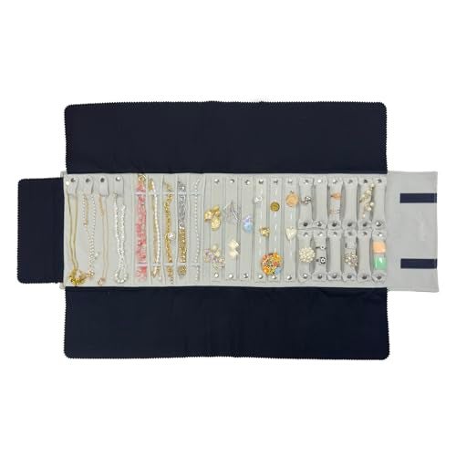 UnionPlus Velvet Travel Jewelry Case Roll Bag for Necklaces Brackets Earrings Rings, Black - Image 1