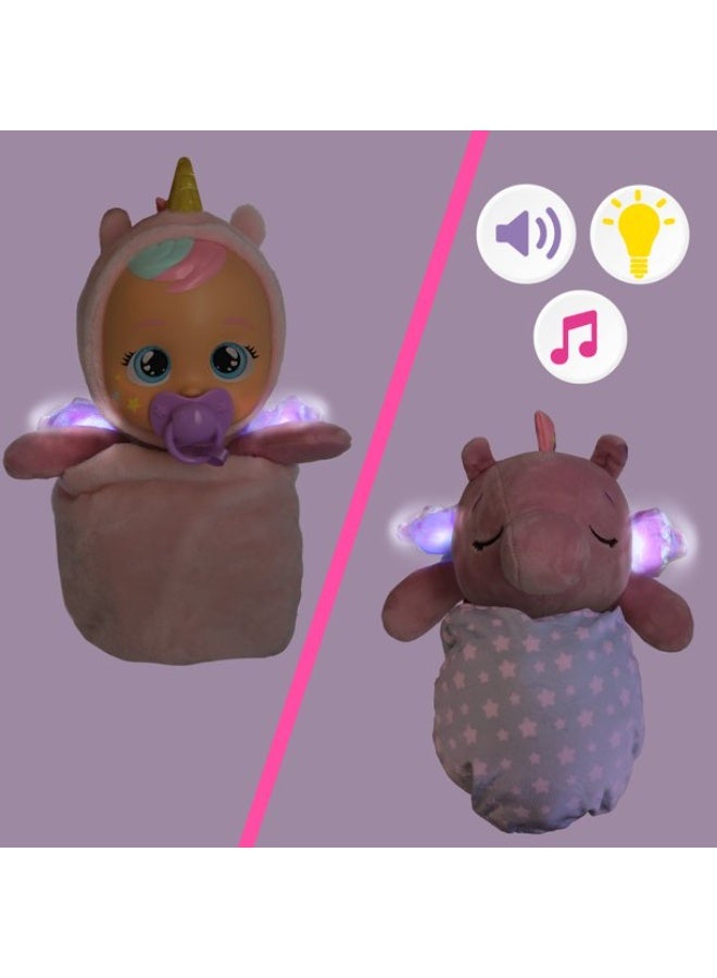 Cry Babies Goodnight Friends 2-in-1 Luna and Poppy Baby Doll in Unicorn-Themed Onesie | Flip & Reveal From Doll to Plush | Plays Gentle Lullabies | Nurturing and Imaginative Play | Sensory Development | Gift for Toddler & Kids - Image 3