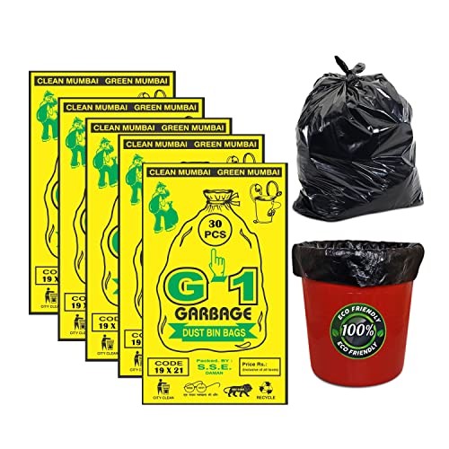 G1 Garbage Bags | Medium Size | Black | Disposable Trash Bags | Waste Dustbin Bags | 54Cm X 48Cm | 19X21 Inches | 150 Pcs - Image 1