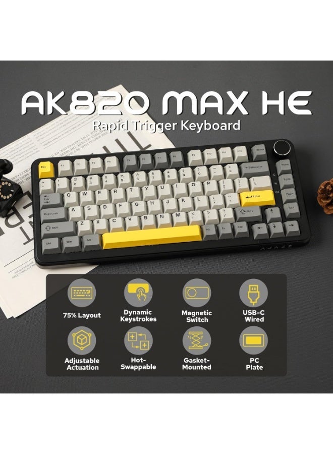 إيه جاز لوحة مفاتيح الألعاب المغناطيسية AJAZZ AK820 MAX HE بتقنية تأثير هول، استجابة قابلة للتعديل، معدل استجابة 8 كيلو هرتز، لوحة مفاتيح سلكية سريعة الاستجابة، حشوة ناعمة، إضاءة خلفية RGB، تقنية NKRO لأنظمة ويندوز/ماك (أسود) - Image 5