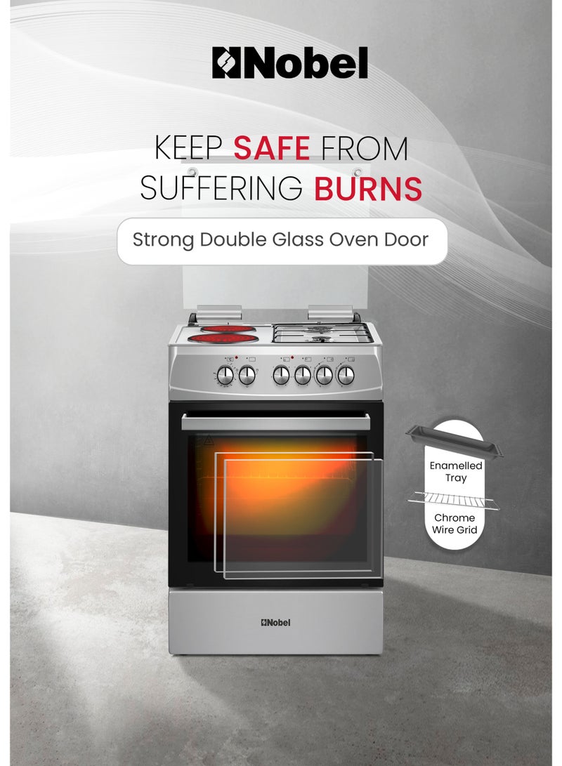 Nobel 60x60 Cooking Range with 2 Gas Burners & 2 Electric Hotplates, 70L Electric Oven, Automatic Ignition, Double Glass Door & Glass Top Lid, Made in Turkey  – (1 Year Warranty) 2 NGC7222I silver - Image 4