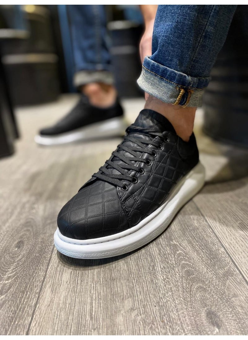 KnACK - High Sole Casual Shoe 044 Quilted Black (White Sole) - Image 1