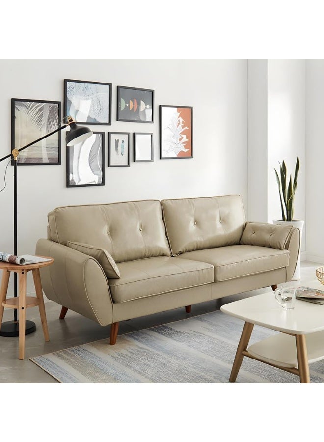 Comfynest 33.46 H Faux Leather Flared Arm Sofa With 2 Pillows Tufted Back Sofa 186 X 83 X 86 Cm Beige  - Image 1