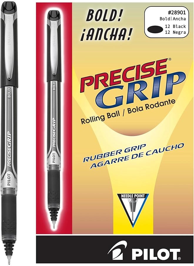 PILOT Precise Grip Liquid Ink Rolling Ball Stick Pens Bold Point 1 Mm Black Pack Of 12  - Image 1
