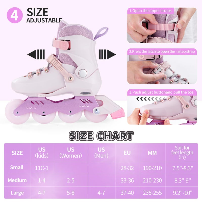 SWAY Adjustable Inline Skates for Kids, Teens and Adults, All Wheels Light Up High Performance Roller Skates for Boys and Girls Ideal for Roller Skate (Purple, Large-Youth & Adultï¼ˆ4-7 USï¼‰) - Image 2