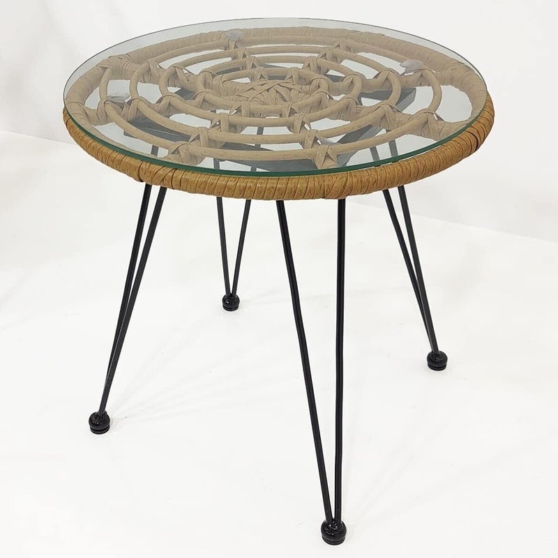 Harmony Home طقم بيسرو حديقة من 3 قطع من هارموني هوم – أثاث خارجي من الروطان مع 2 كرسي وطاولة زجاجية – مثالي للشرفة، الحديقة، الفناء الخلفي والشقة – تشطيب طبيعي - Image 5